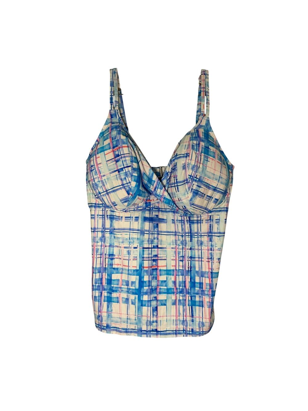 Birdsong Coastal Plaid Watercolor Tankini Top 36 I
